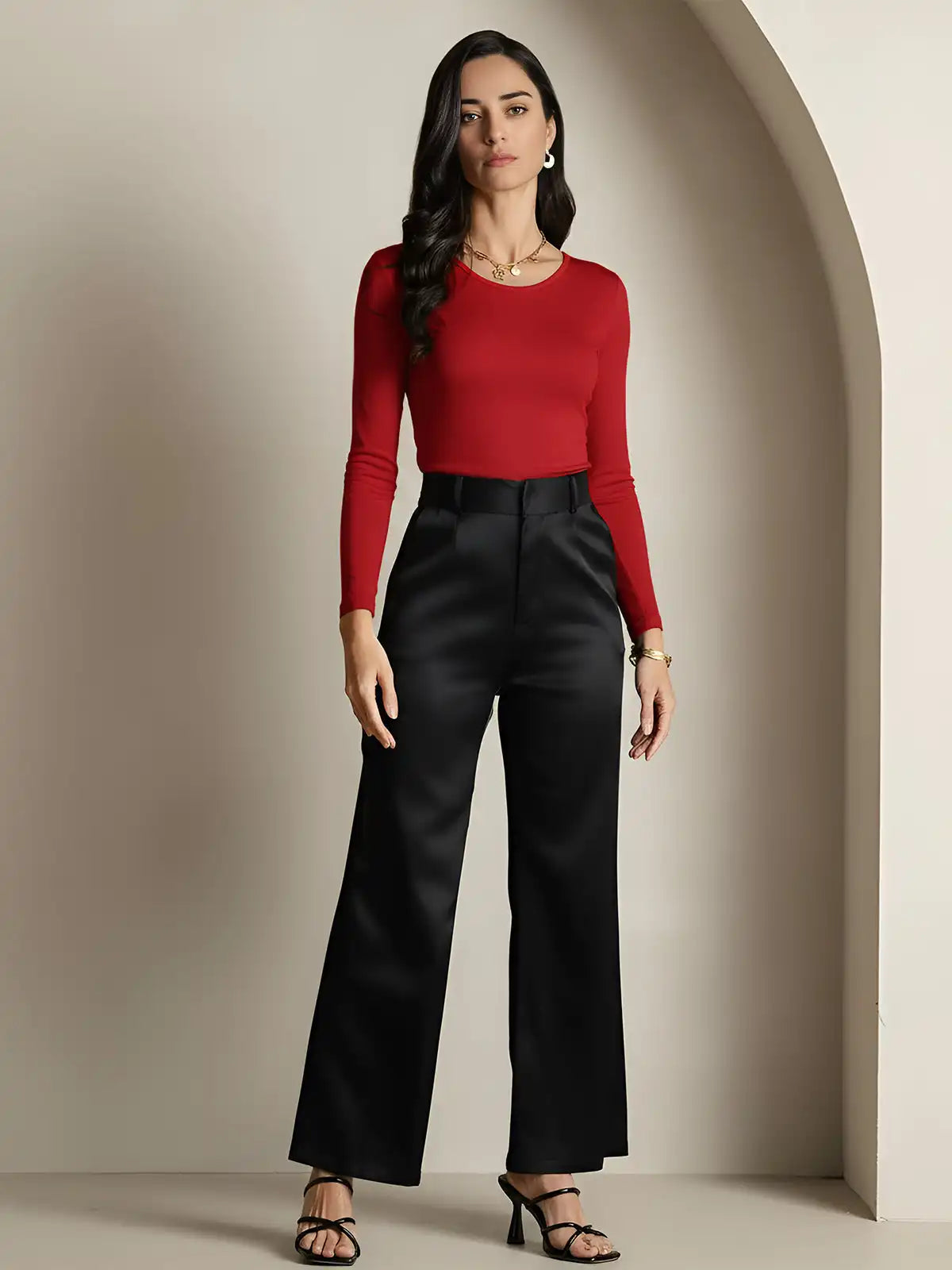 Women's Silk Long Sleeve Round Neck Top