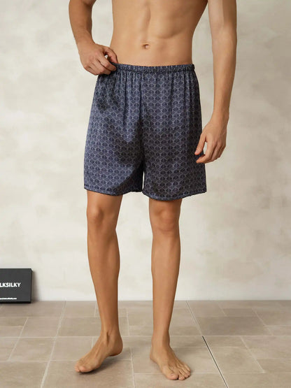 100% Mulberry Silk Ginkgo Print Elastic Waist Men's Sleep Shorts