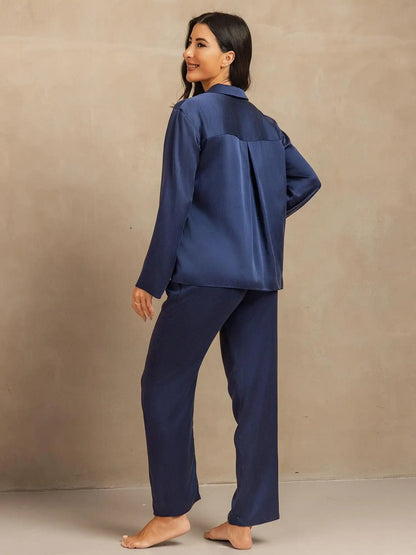 Clearance - 19Momme Washable Silk Long Sleeve Notch Collar Women's Pajamas Set