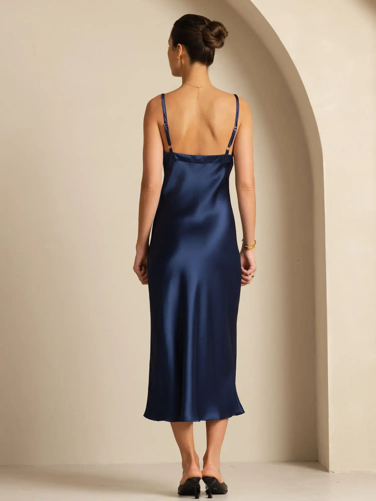 Pure Silk  V Neck Backless Spaghetti Strap Long Dress