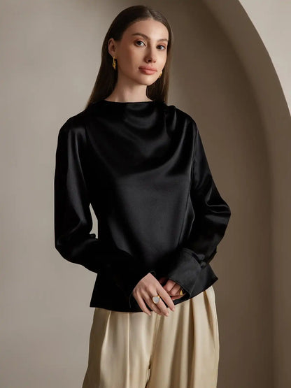 Clearance(US Warehouse) - 19Momme Silk Long Sleeve Boat Neck Blouse
