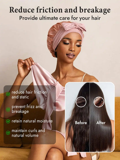 100% Mulberry Silk Double-Layer Bonnet with Adjustable Long Tie