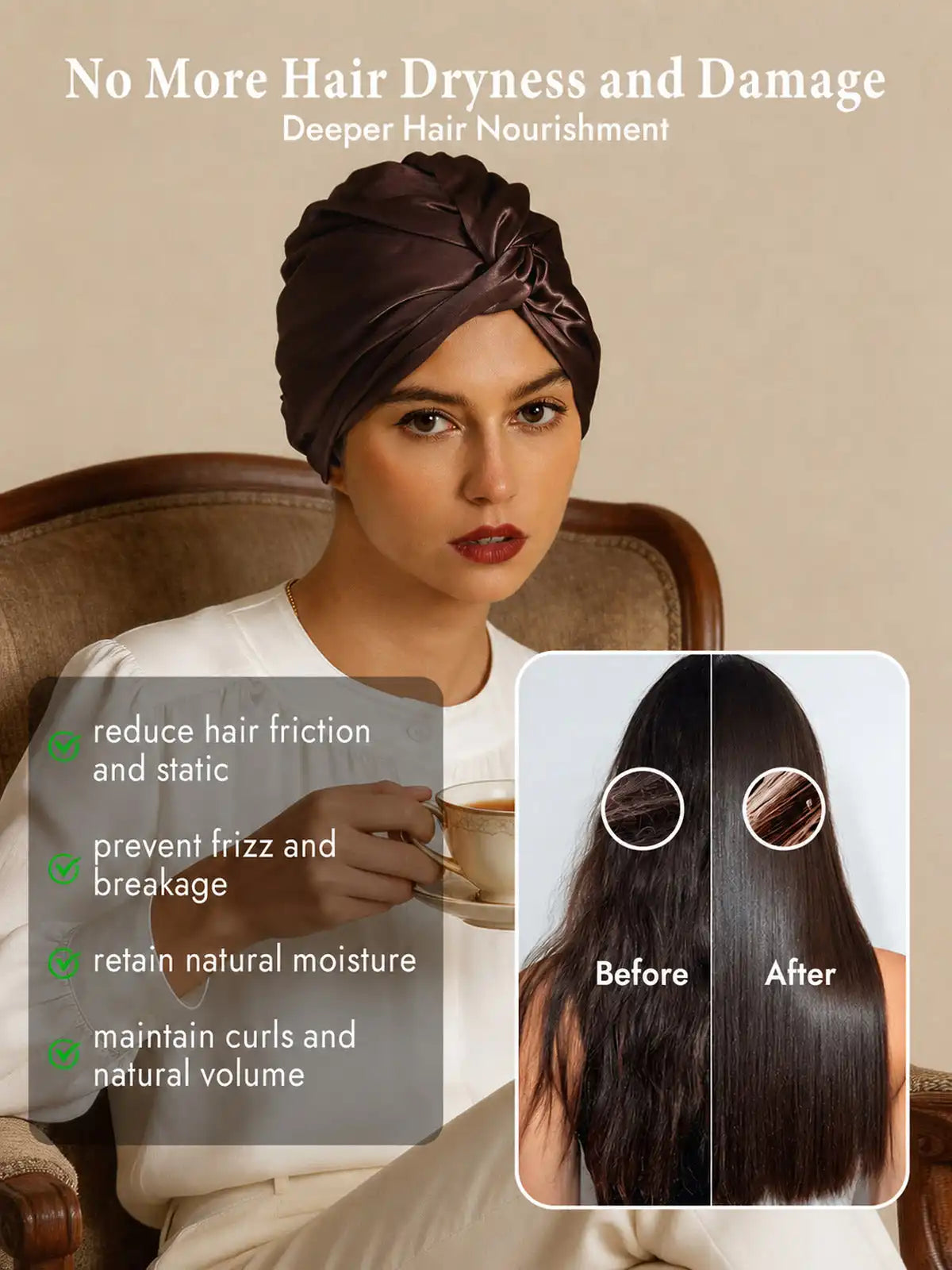 22Momme 100% Mulberry Silk Knot-Front Hair Bonnet with Adjustable Button Design