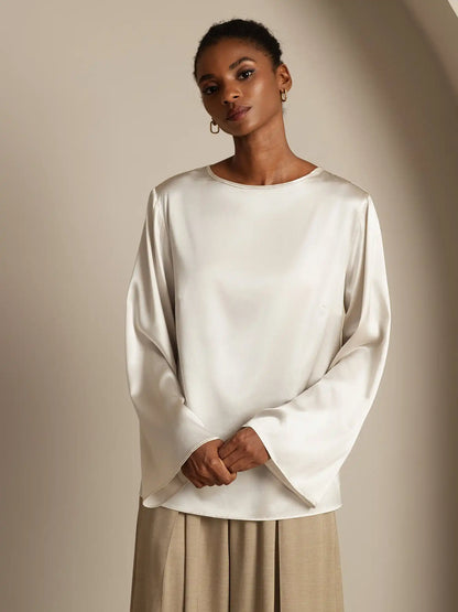 19Momme Silk Bell Sleeve Boat Neck Women's Top
