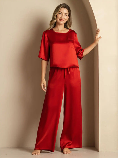 Women's 100% Mulberry Silk Half Sleeve Round Neck Pajamas Set