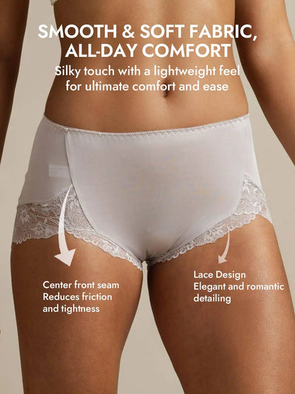 100% Mulberry Silk High Rise Knickers Lace Trim Panty