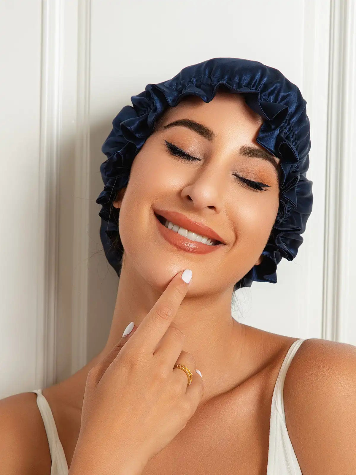 100% Mulberry Silk Sleep Cap Double Layer Bonnet with Ribbon