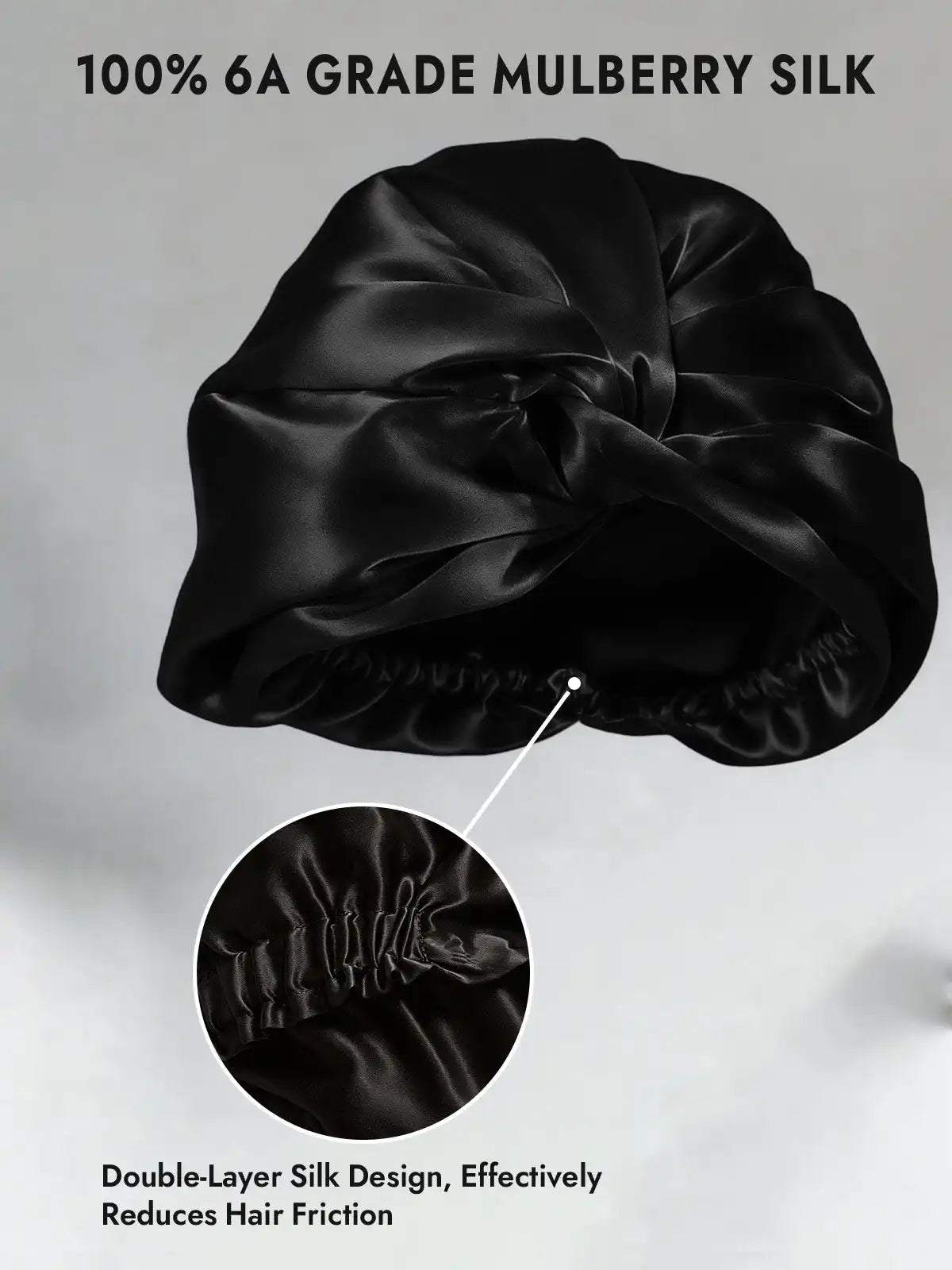 22Momme 100% Mulberry Silk Knot-Front Hair Bonnet with Adjustable Button Design