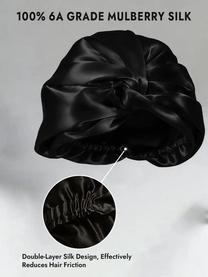 22Momme 100% Mulberry Silk Knot-Front Hair Bonnet with Adjustable Button Design