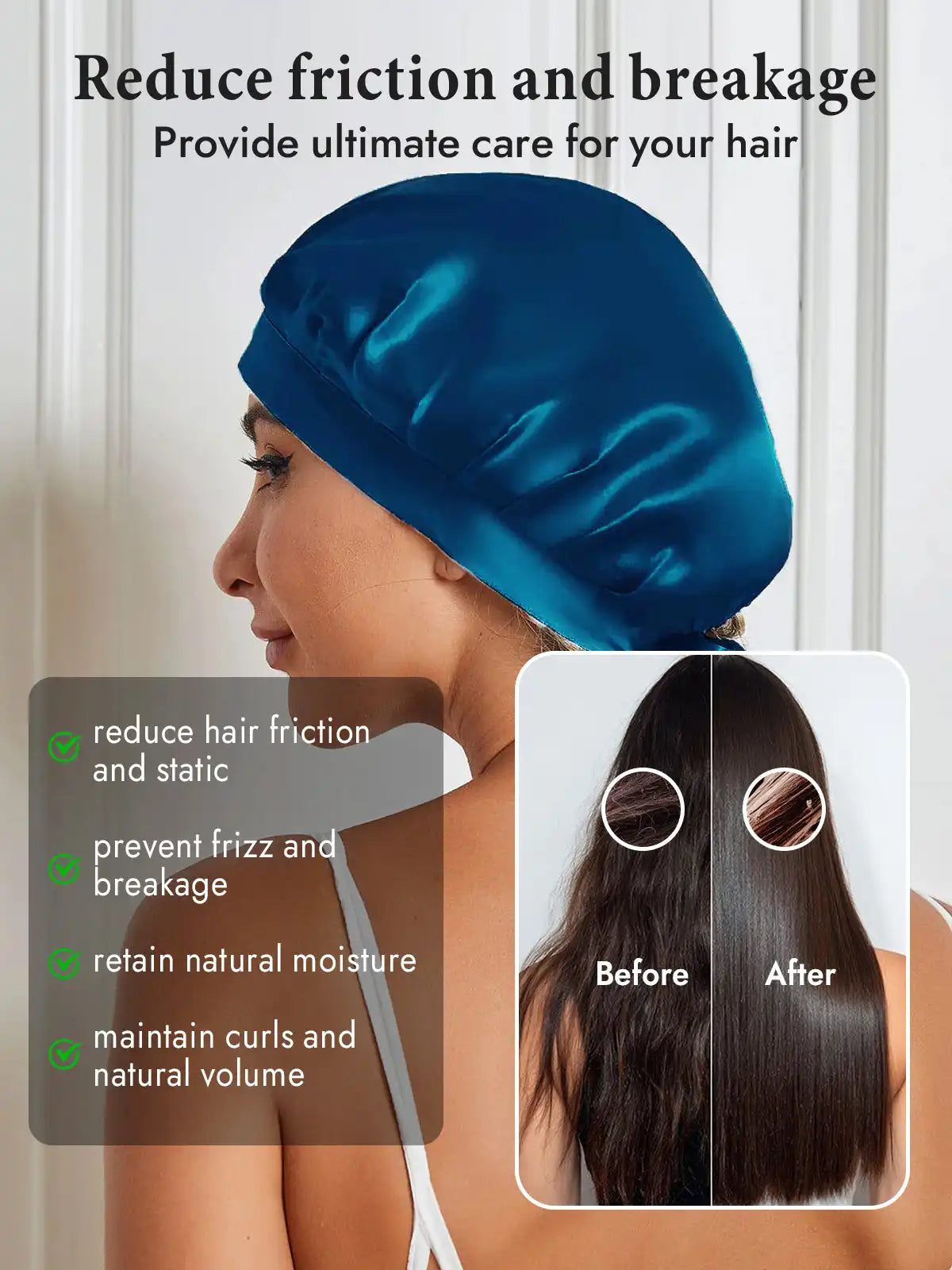 100% Mulberry Silk Sleep Bonnet with Ribbons