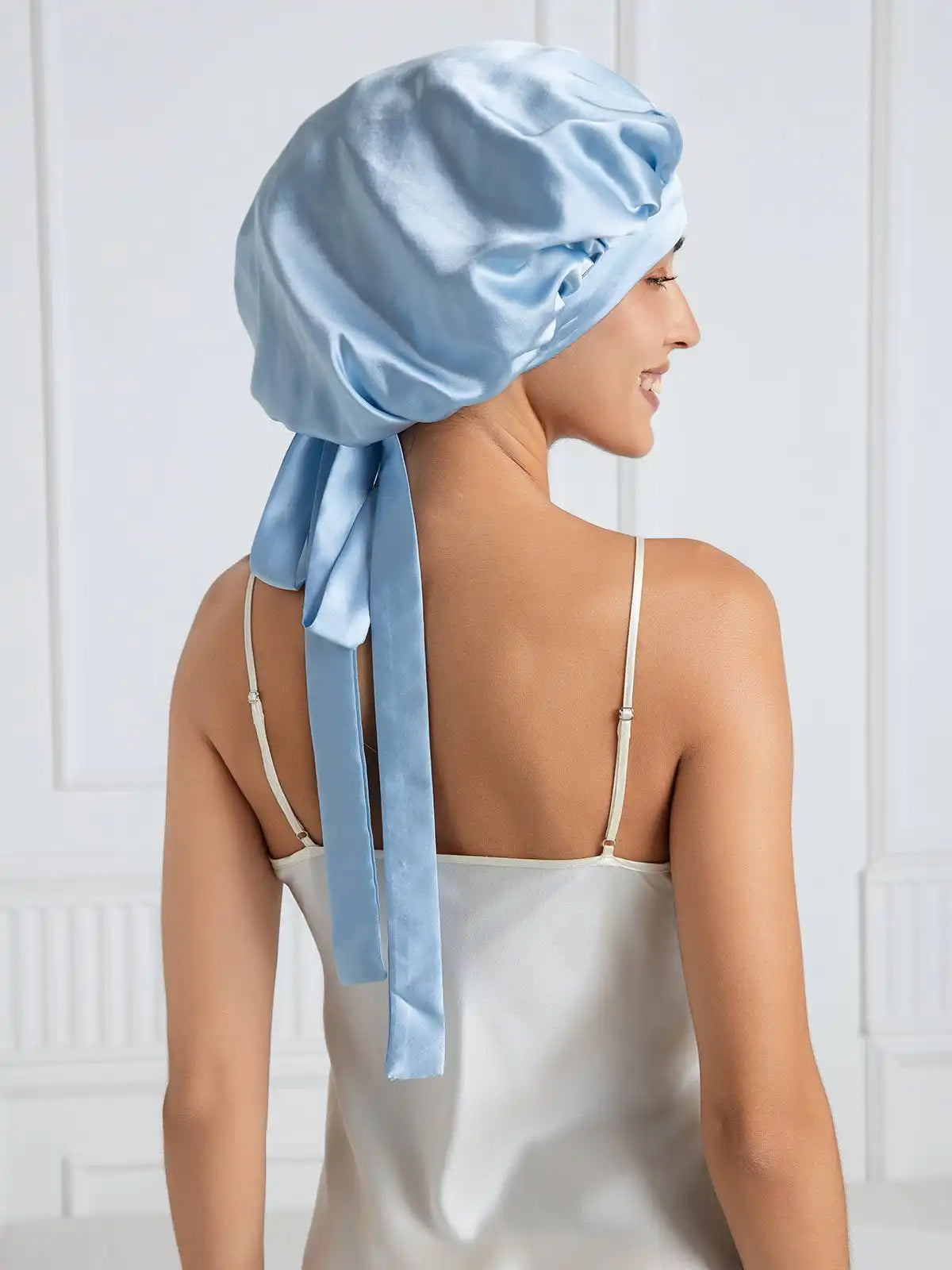 100% Mulberry Silk Elegant Bonnet with Long Ribbons