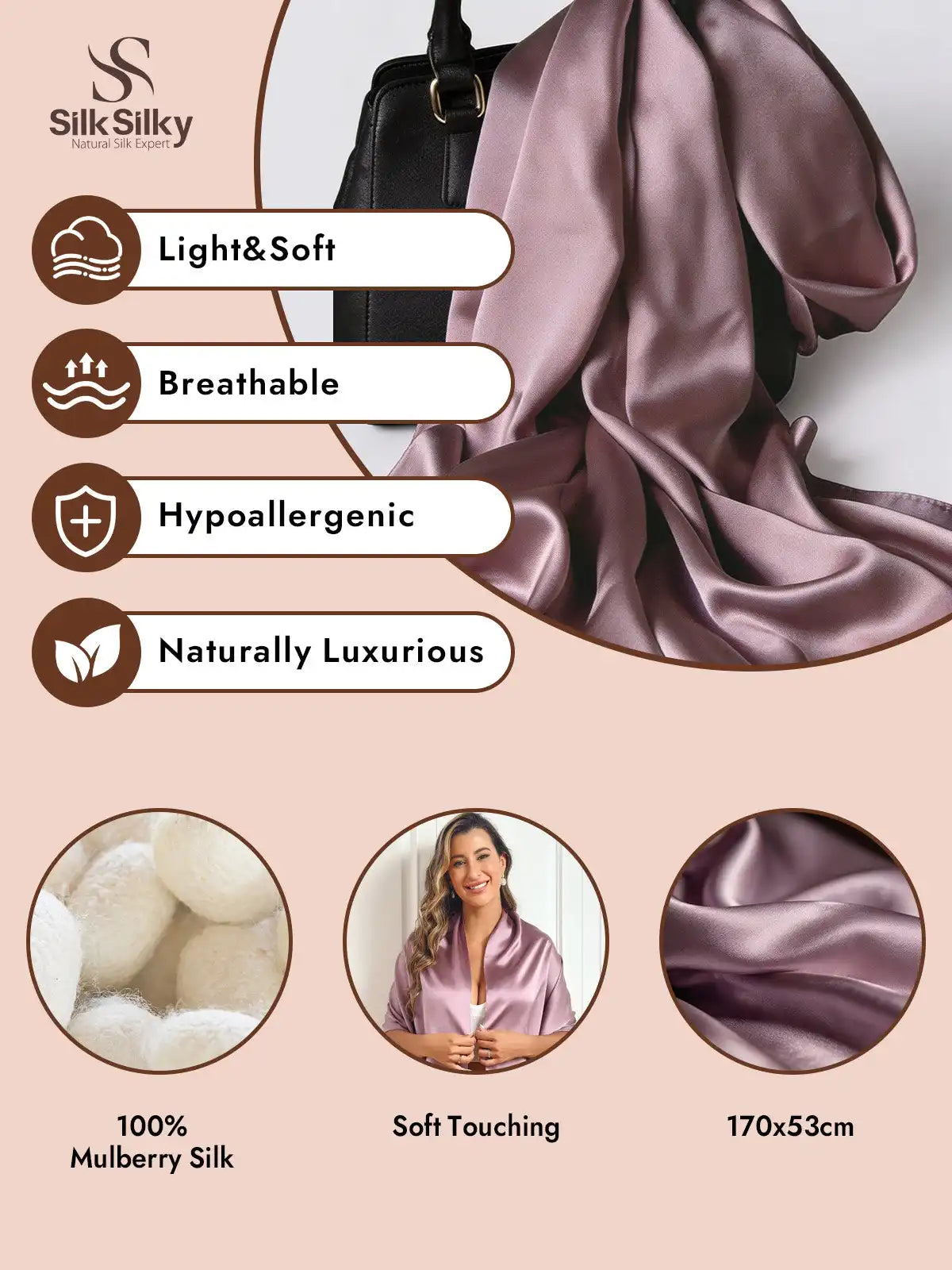 100% Mulberry Silk Long Scarf/Shawl 170x53cm