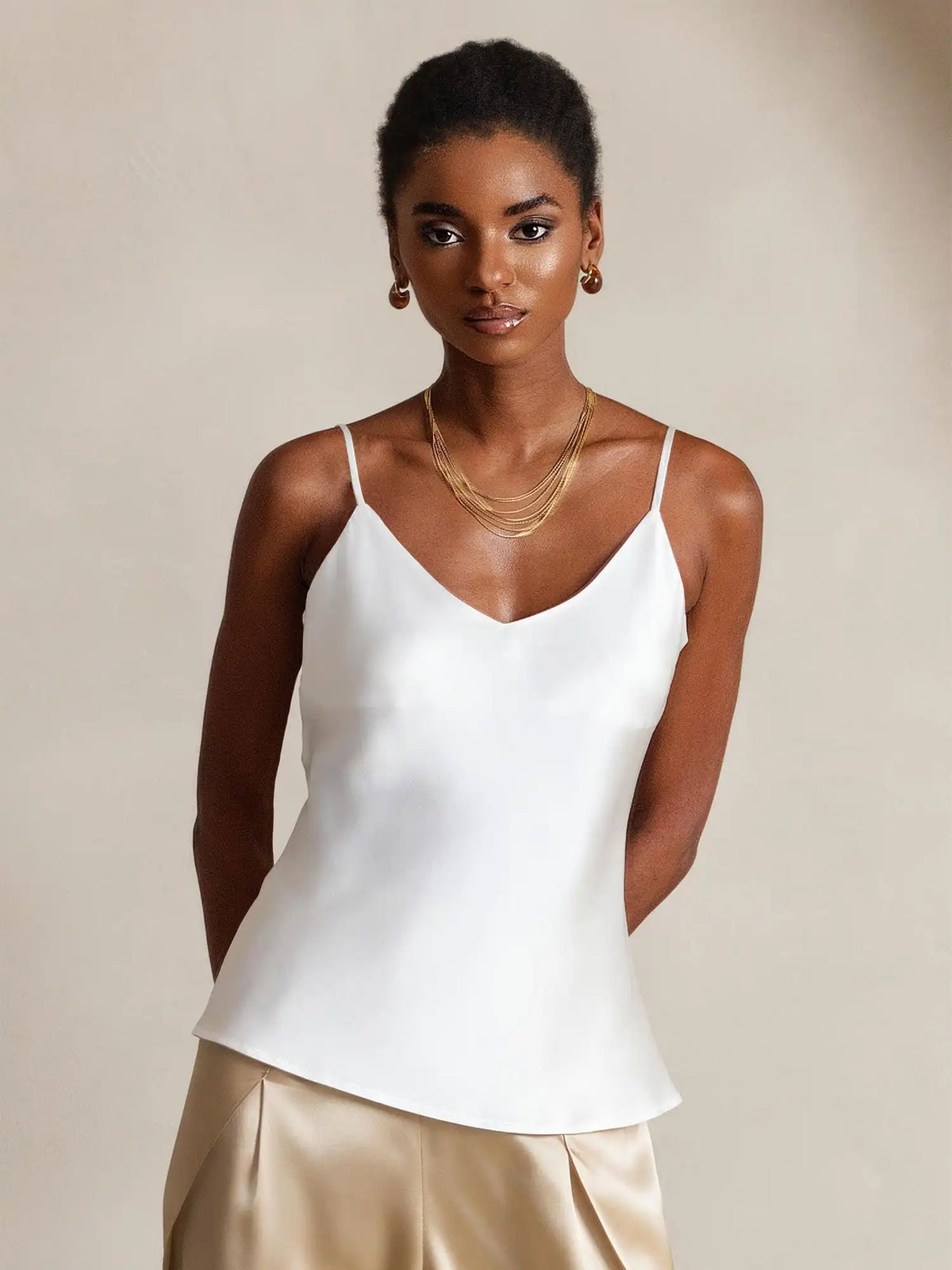 100% Mulberry Silk Spaghetti Strap V Neck Camisole Top