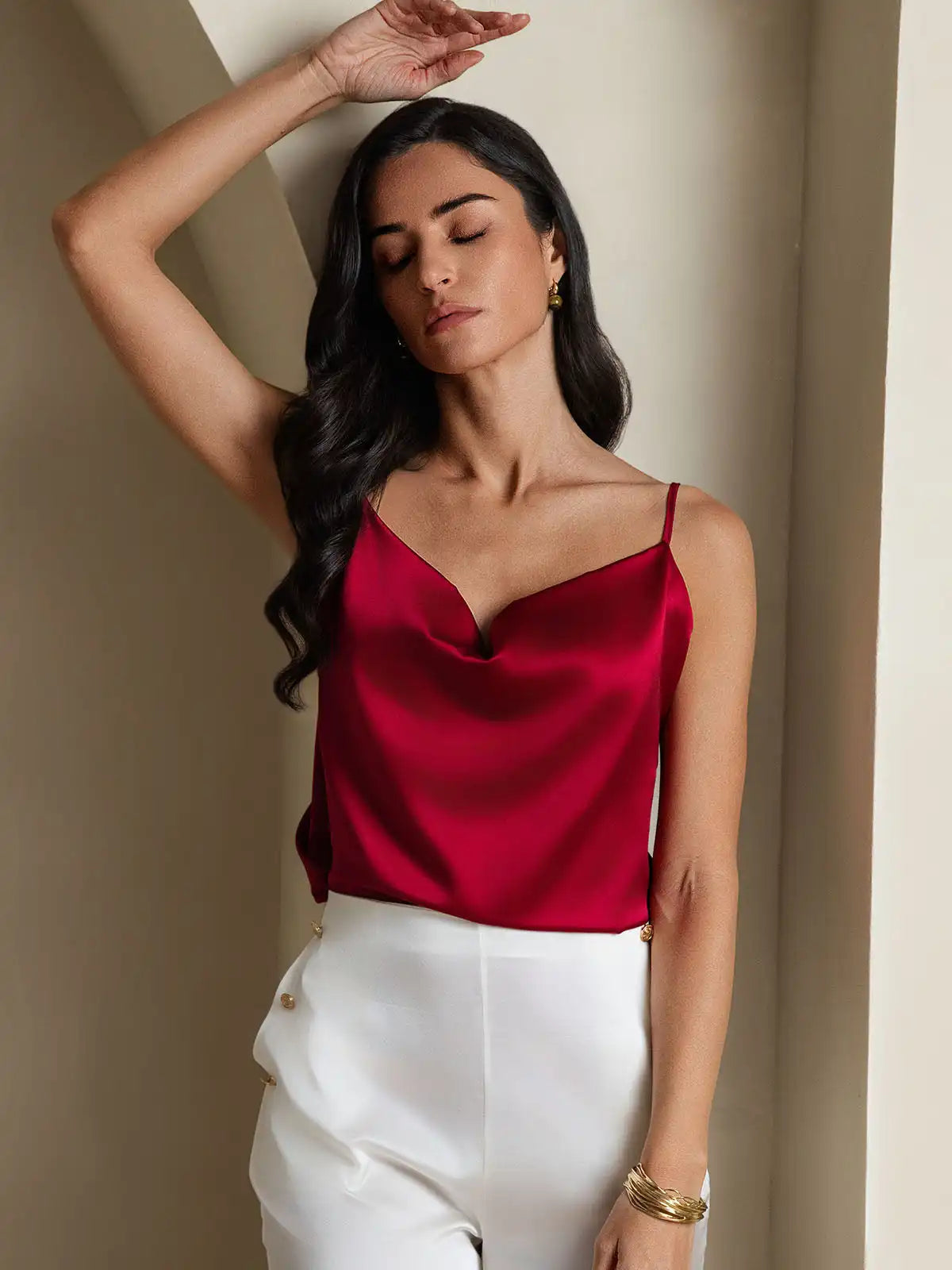 19Momme Silk Cowl Neck Camisole Top