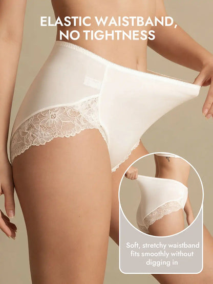 100% Mulberry Silk High Rise Knickers Lace Trim Panty
