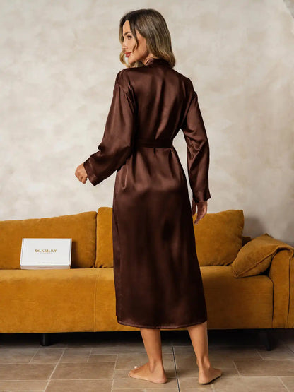 Women's 100% Mulberry Silk Long Sleeve Midi Wrap Robe