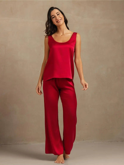 Clearance - 19Momme Washable Silk Tank Top & Wide Leg Pants Sleepwear Set