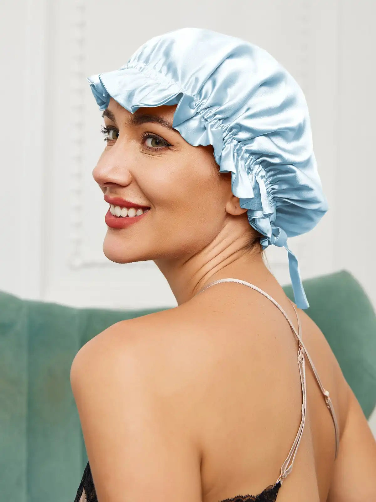 100% Mulberry Silk Sleep Cap Double Layer Bonnet with Ribbon
