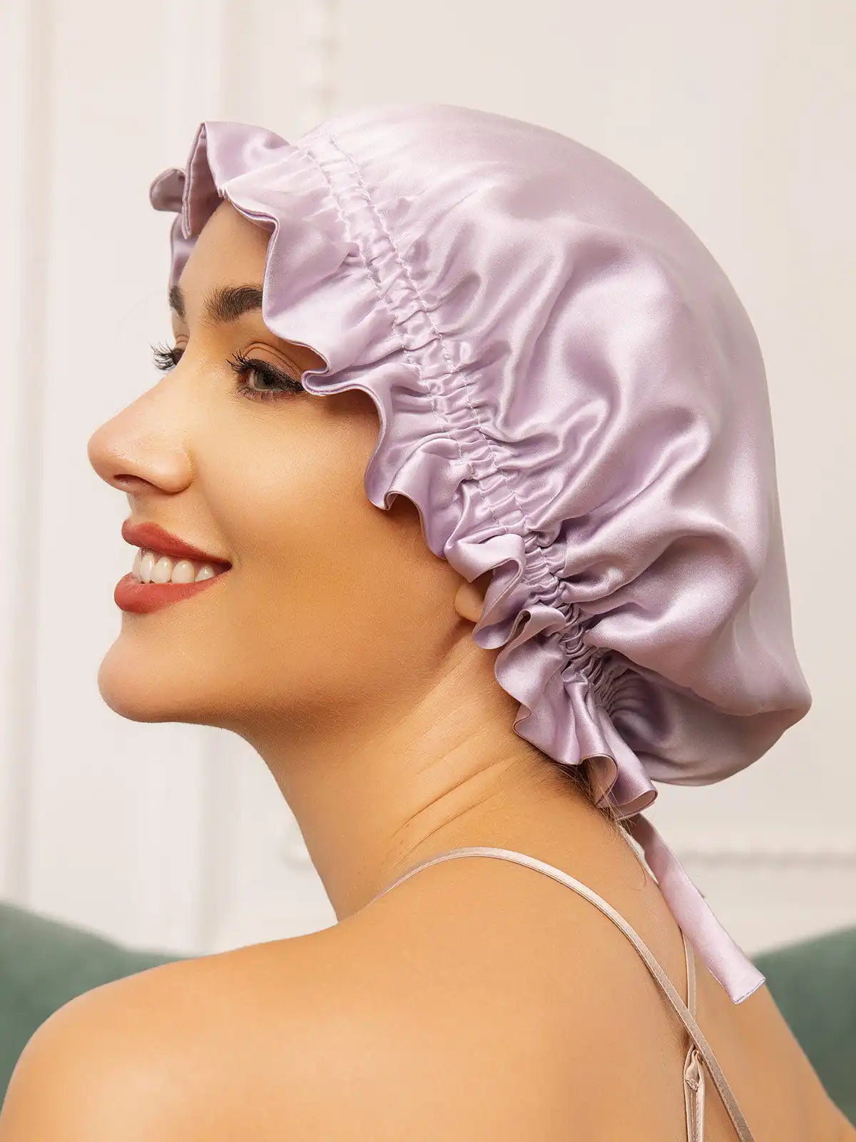 100% Mulberry Silk Sleep Cap Double Layer Bonnet with Ribbon