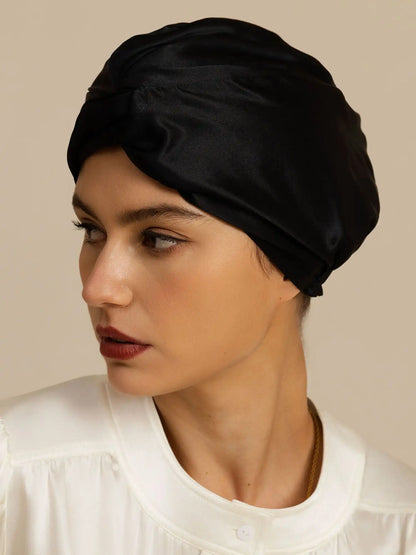 22Momme 100% Mulberry Silk Knot-Front Hair Bonnet with Adjustable Button Design