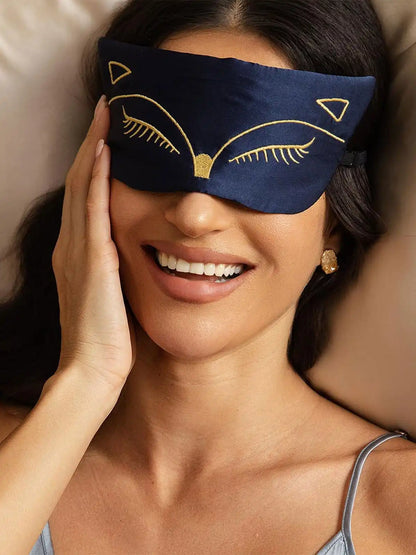 100% Mulberry Silk Cat Embroidered Eye Mask