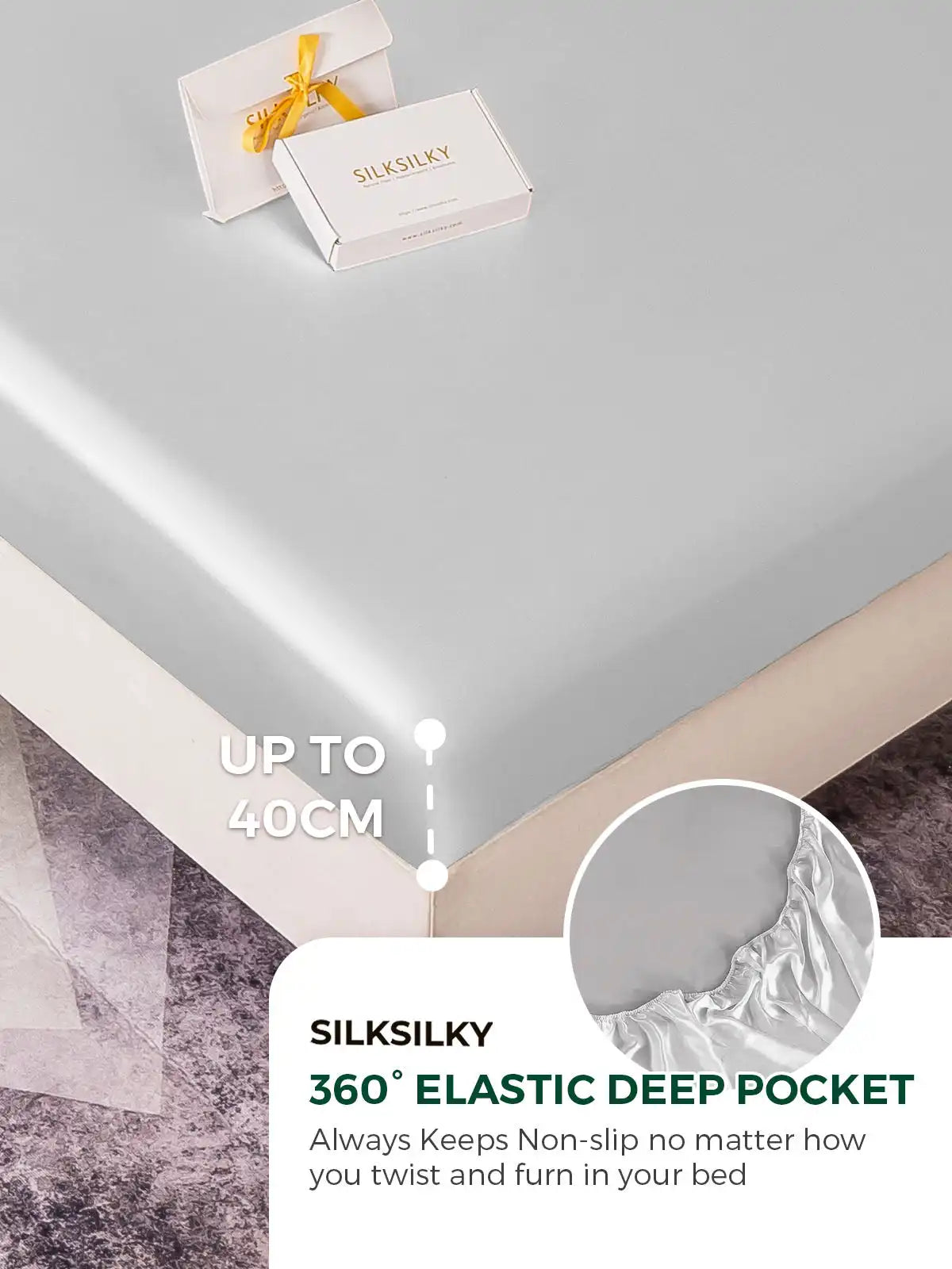 25Momme Silk 4Pcs Set Fitted&Flat Sheets+2x Pillowcases