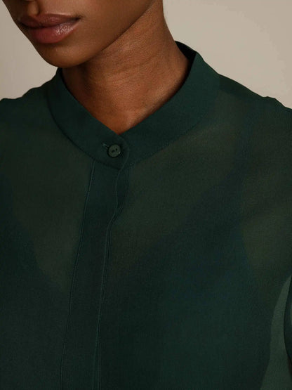 100% Mulberry Silk Long Sleeve Split Sheer Blouse