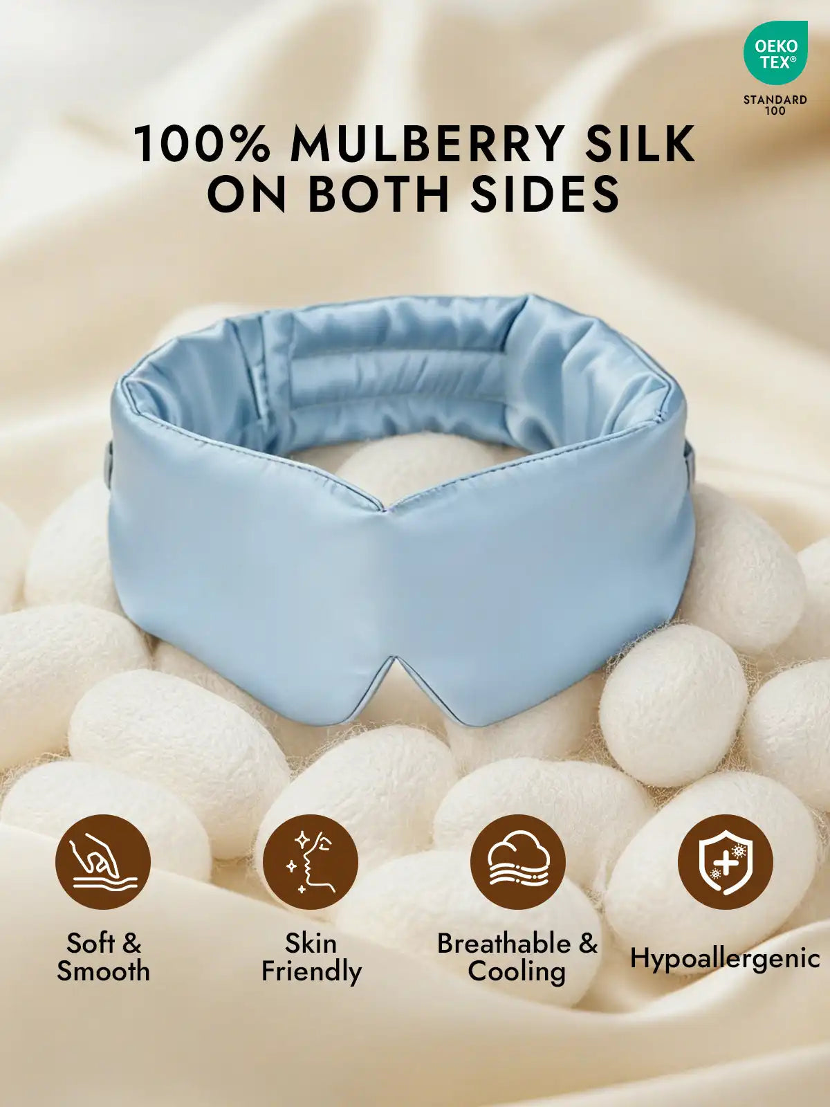 100% Mulberry Silk One Piece Silk Sleep Eye Mask With Velcro