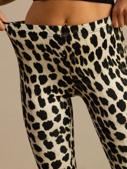 Clearance - Pure Silk Wild Animal Print Women's Flare Pants High Waisted Bell Bottom