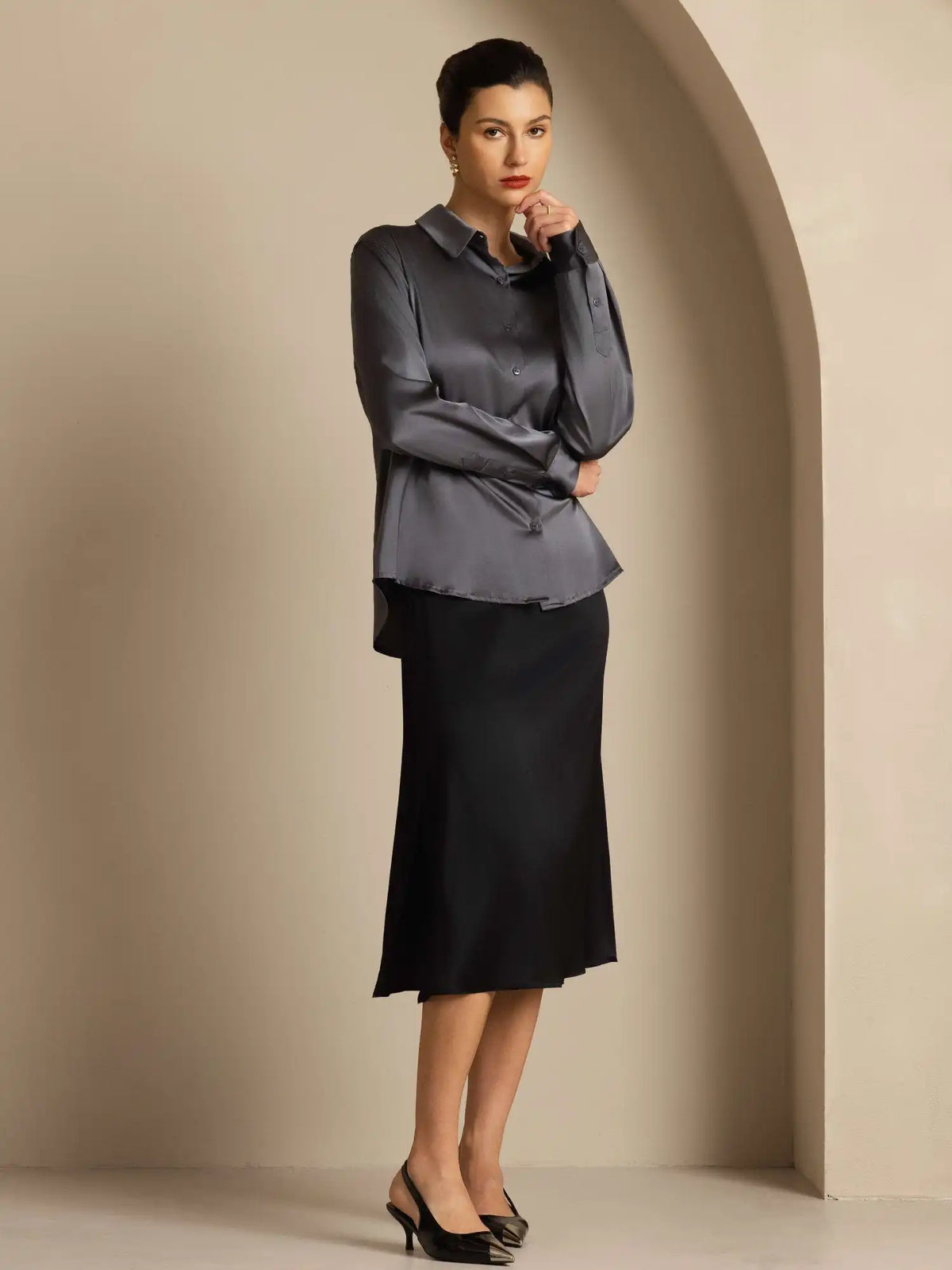 Women’s 19 Momme Silk Long Sleeves Button-Up Shirt