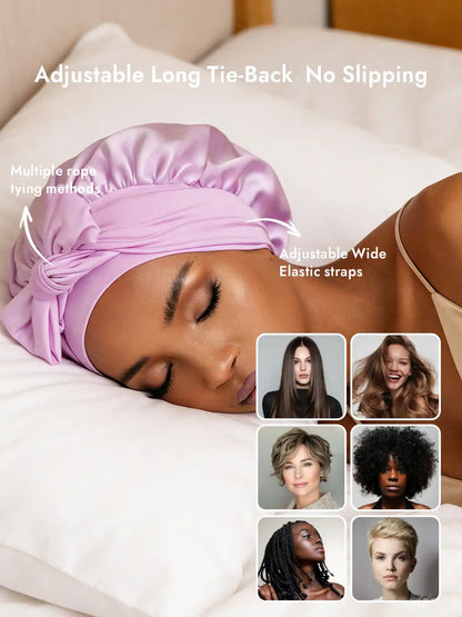 100% Mulberry Silk Bonnet Bowknot Tie Sleep Cap for Hair Protection