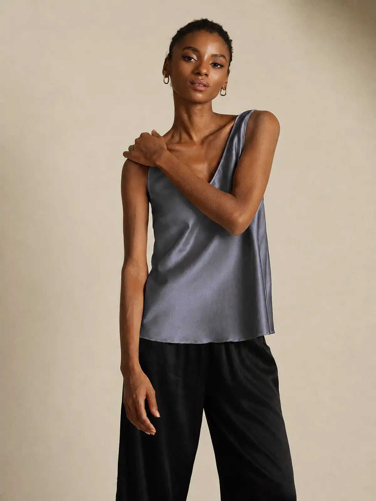 19Momme Silk Sleeveless V Neck Women's Tank Top with V Back Design