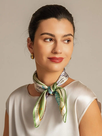 100% Mulberry Silk Pattern Stitching Square Scarf - Size 53x53cm
