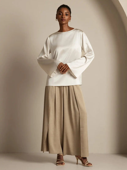 19Momme Silk Bell Sleeve Boat Neck Women's Top