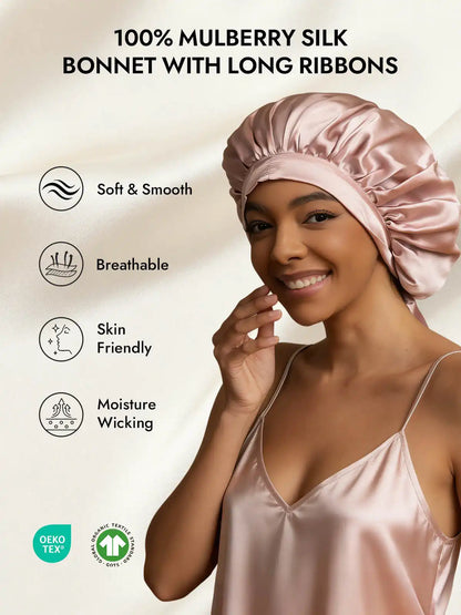 100% Mulberry Silk Elegant Bonnet with Long Ribbons