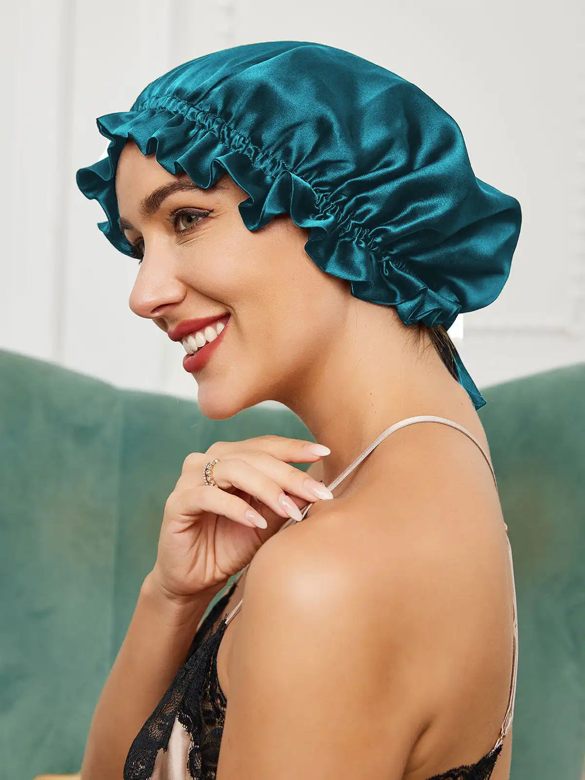 100% Mulberry Silk Sleep Cap Double Layer Bonnet with Ribbon
