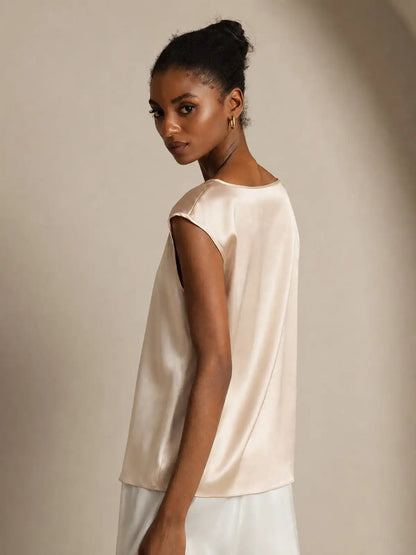 19Momme Women's Silk Cap Sleeve Round Neck Top