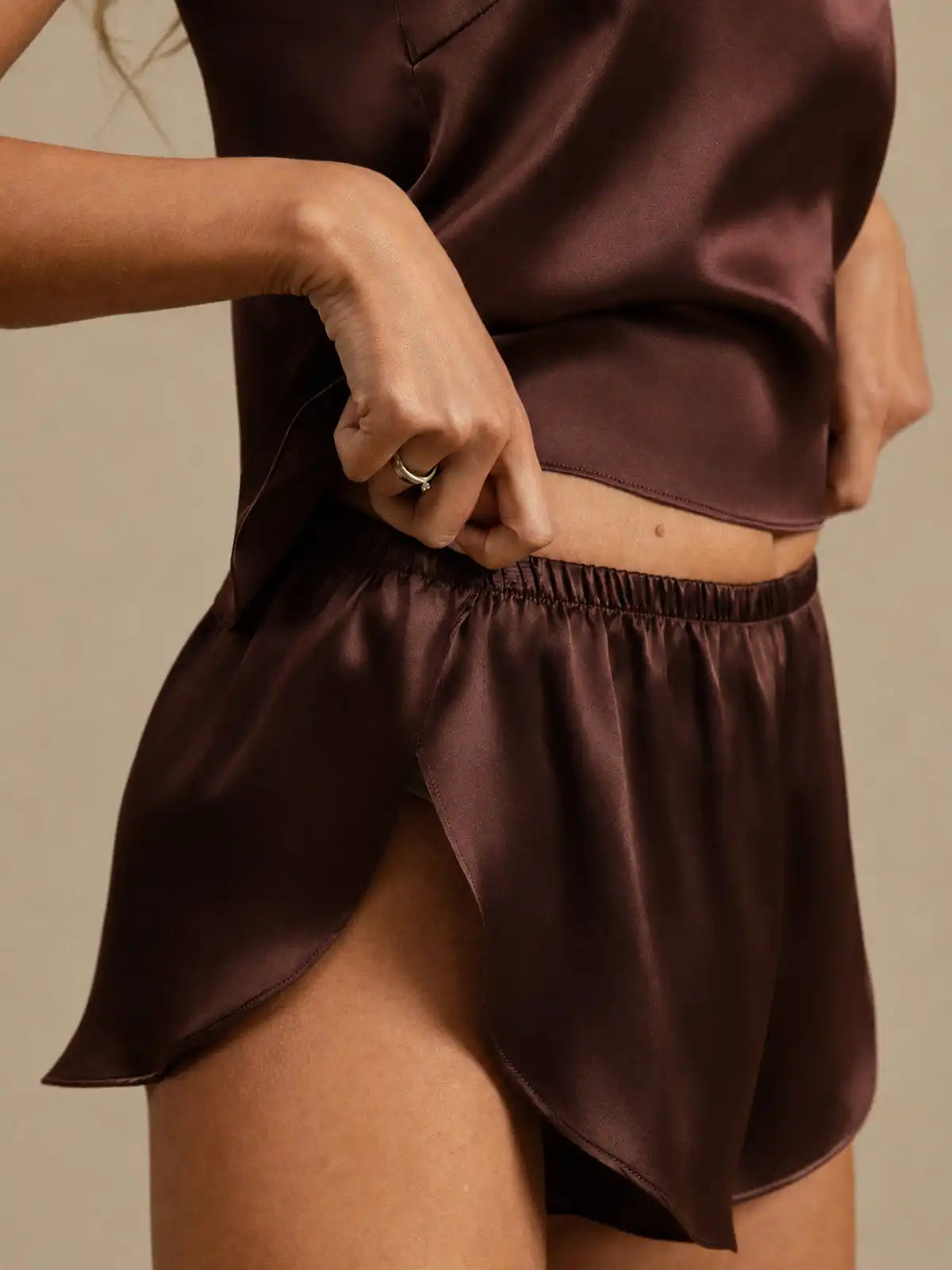100% Mulberry Silk Side Slit Flowy Cami Set