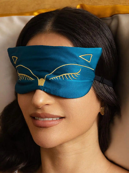 100% Mulberry Silk Cat Embroidered Eye Mask