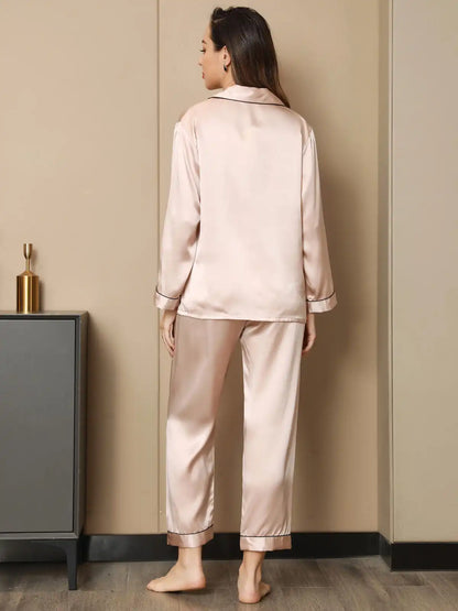 Women's 100% Mulberry Silk Long Sleeve Notch Collar Pajamas Set