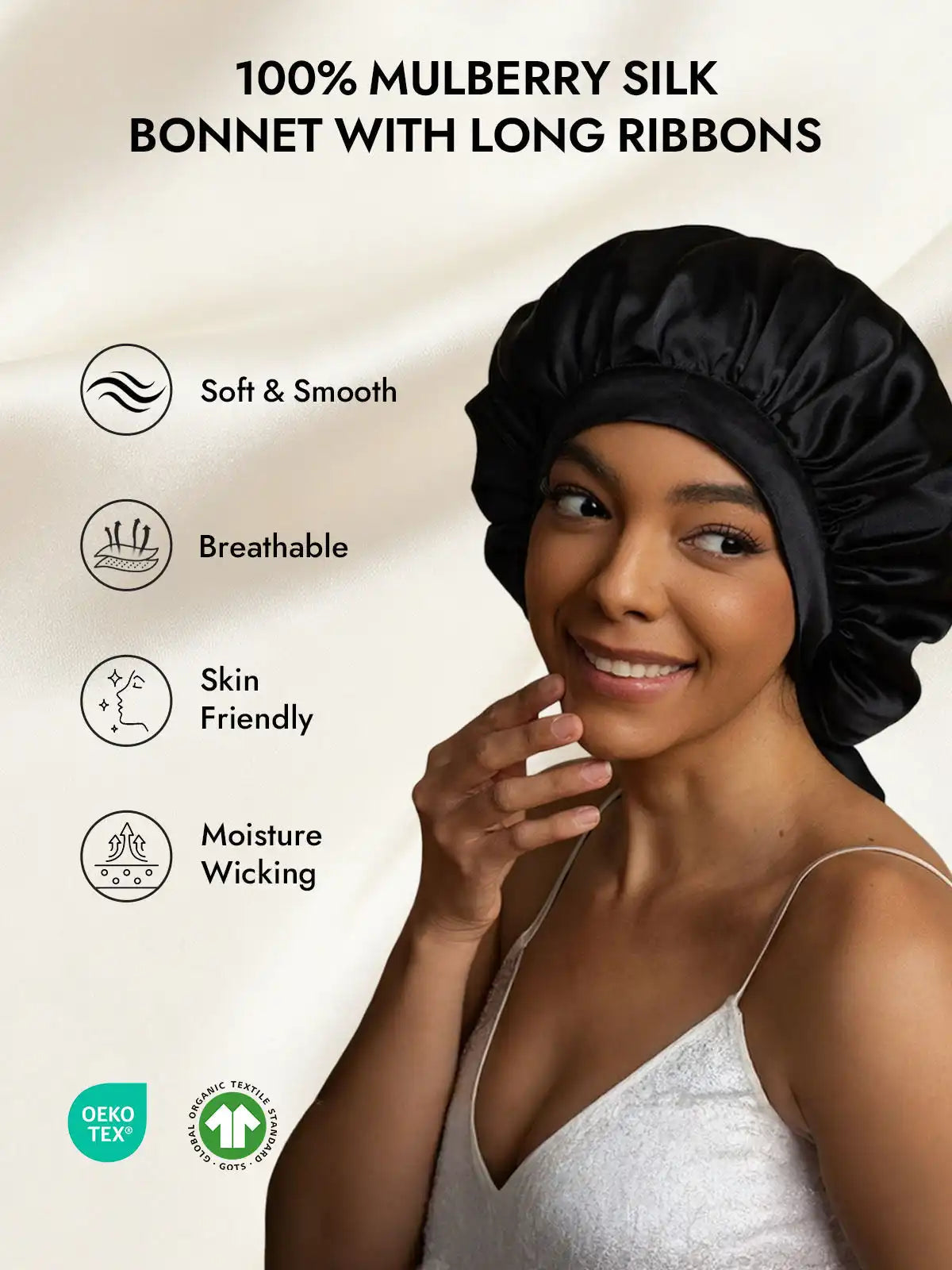 100% Mulberry Silk Elegant Bonnet with Long Ribbons