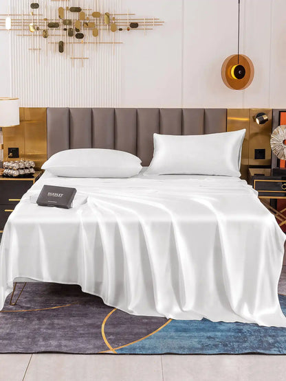 19Momme 4Pcs 100% Mulberry Silk Bedding Set Fitted&Flat Sheets+2x Pillowcases