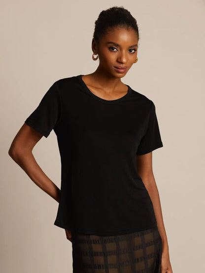 Women's 100% Mulberry Silk Short Sleeve Round Neck Basic T-Shirt