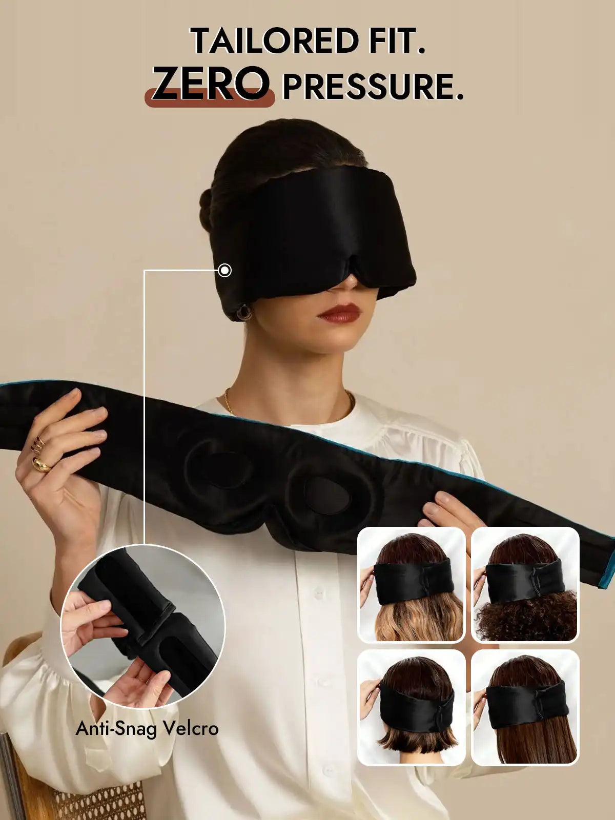100% Mulberry Silk 3D Contoured Eye Mask With Velcro Closure