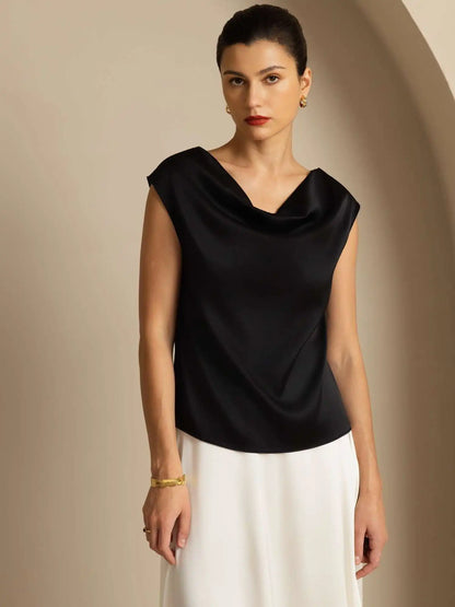 19Momme Silk Cap Sleeve Cowl Neck Women's Top