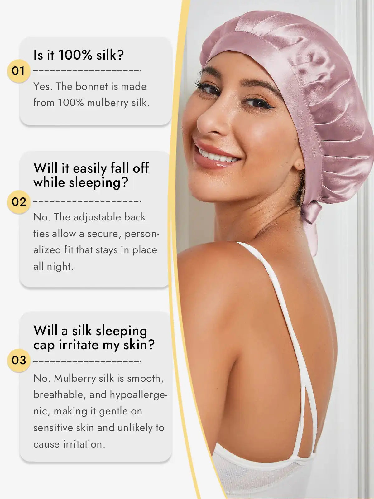 100% Mulberry Silk Sleep Bonnet with Ribbons