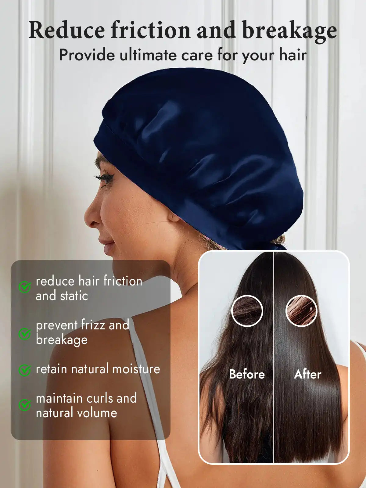 100% Mulberry Silk Sleep Bonnet with Ribbons
