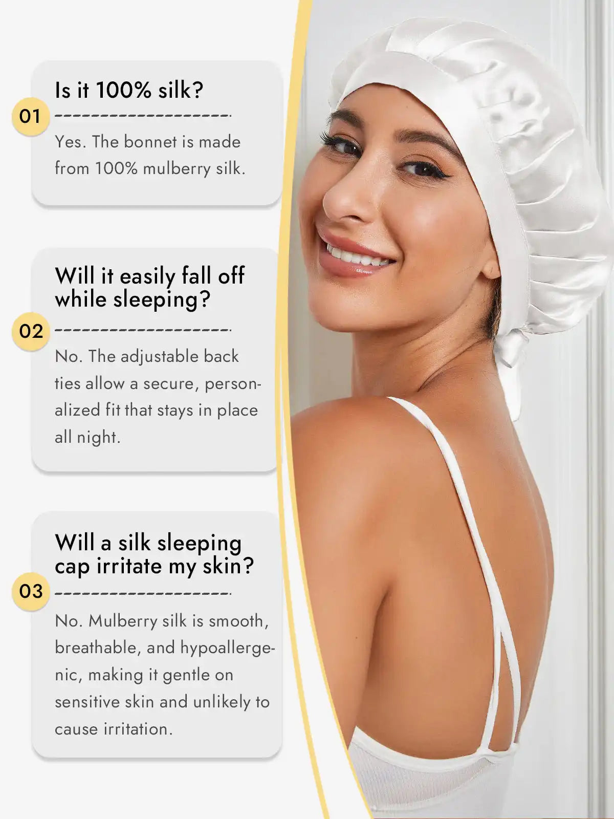 100% Mulberry Silk Sleep Bonnet with Ribbons