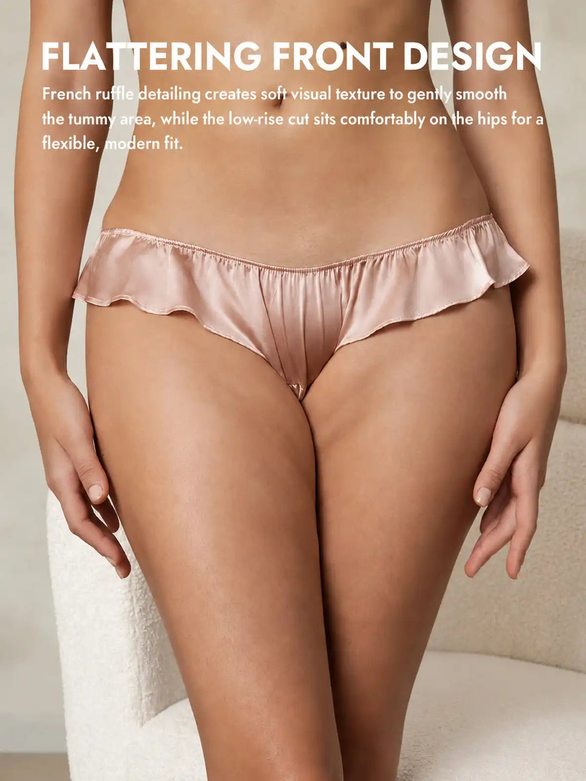 100% Mulberry Silk Low-Rise Ruffle Trim Panty