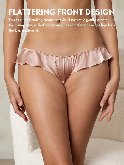 100% Mulberry Silk Low-Rise Ruffle Trim Panty